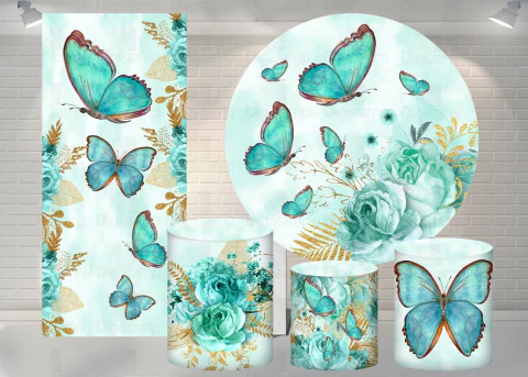 Kit Painel + Trio de Cilindros + Painel Lateral Sublimados Borboletas SKIT044