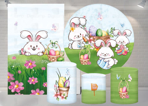 Kit Painel + Trio de Cilindros + 1 Painel Laterais Sublimados Páscoa SKIT101