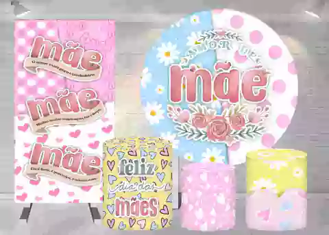 Kit Painel + Trio de Cilindros + 1 Painel LateraL Sublimados Dia das Mães SKIT114