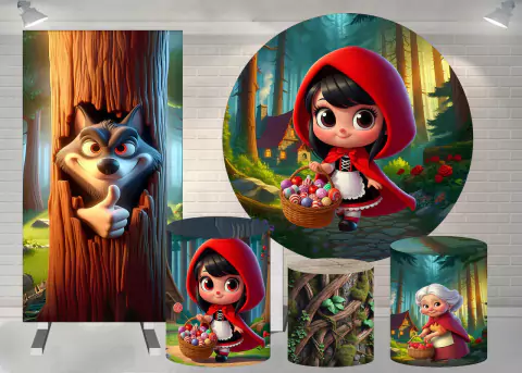 Kit Painel + Trio de Cilindros + Painel Lateral Sublimados Chapeuzinho Vermelho SKIT187