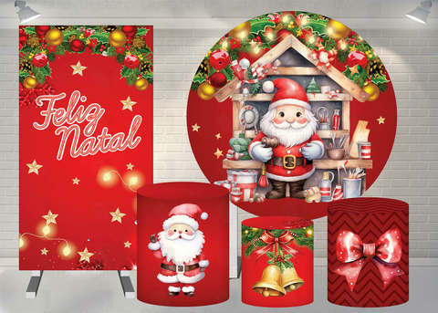 Kit Painel + Trio de Cilindros + Painel Lateral Sublimados Natal SKIT188