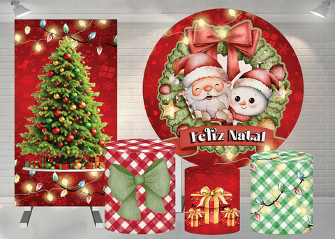 Kit Painel + Trio de Cilindros + Painel Lateral Sublimados Natal SKIT189