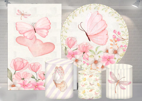 Kit Painel + Trio de Cilindros + Painel Lateral Sublimados Borboletas SKIT141