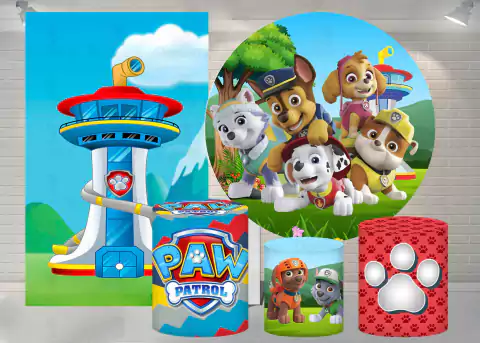 Kit Painel + Trio de Cilindros + Painel Lateral Sublimados Patrulha Canina SKIT078