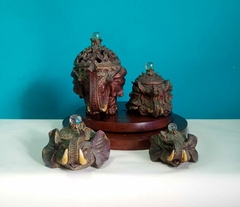 Jogo com 4 porta jóias / potiches com tampa em resina - Elefante indiano - comprar online