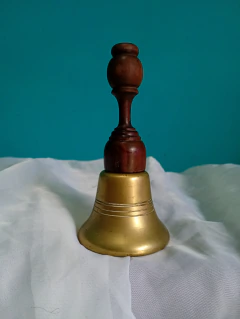 Antiga Sineta de Mesa Bronze Maciço e Madeira Nobre