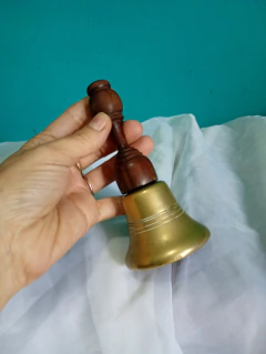 Antiga Sineta de Mesa Bronze Maciço e Madeira Nobre - Achados e Encantos Antiguidade 