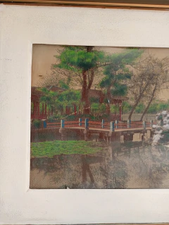 Quadro Bordado Oriental Em Seda Paisagem Japonesa 74x44cm na internet