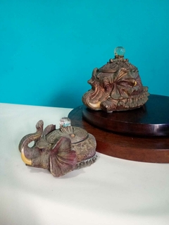 Imagem do Jogo com 4 porta jóias / potiches com tampa em resina - Elefante indiano