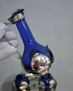 Elegante e Antigo Conjunto Galheteiro Anos 50 Vidro Azul na internet
