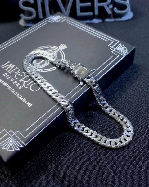 Pulseira de prata italiana 925 modelo DUPLO GRUMET 6.5mm 21cm FECHO GAVETA