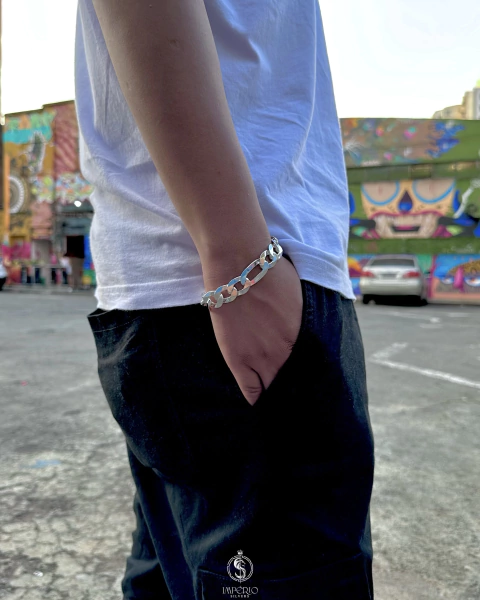 Pulseira de prata italiana teor 925 modelo 3x1 15mm