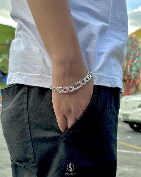 Pulseira de prata italiana teor 925 modelo 3x1 11mm 21cm