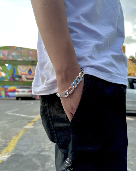 Pulseira de prata italiana teor 925 modelo 3x1 13mm