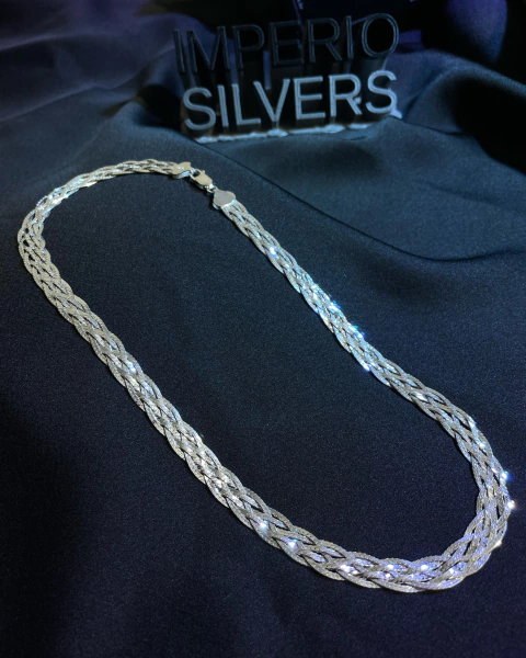 Gargantilha feminina de prata italiana teor 925 modelo 6 fios 45cm
