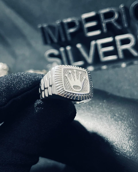 Anel de prata teor 925 modelo ROLEX - todas as numerações