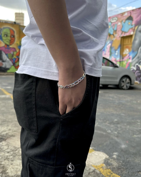 Pulseira de prata italiana teor 925 modelo 3x1 8mm