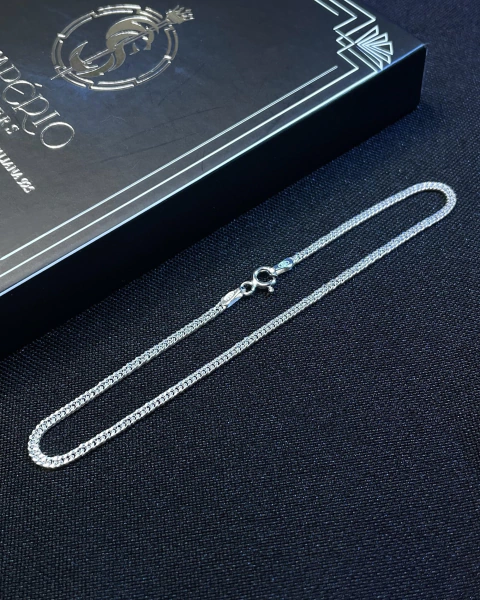 Pulseira de prata italiana teor 925 modelo DUPLO GRUMET 2mm 21cm 