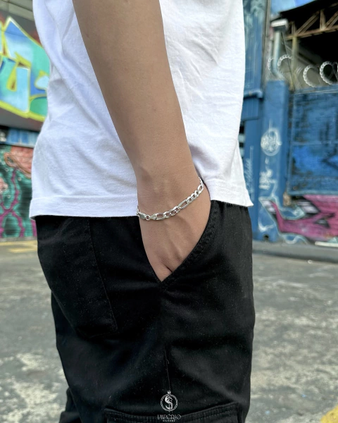 Pulseira de prata italiana teor 925 modelo 3x1 7mm