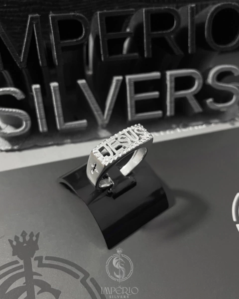 Anel de prata 950 modelo JESUS VAZADO - Todas as numerações