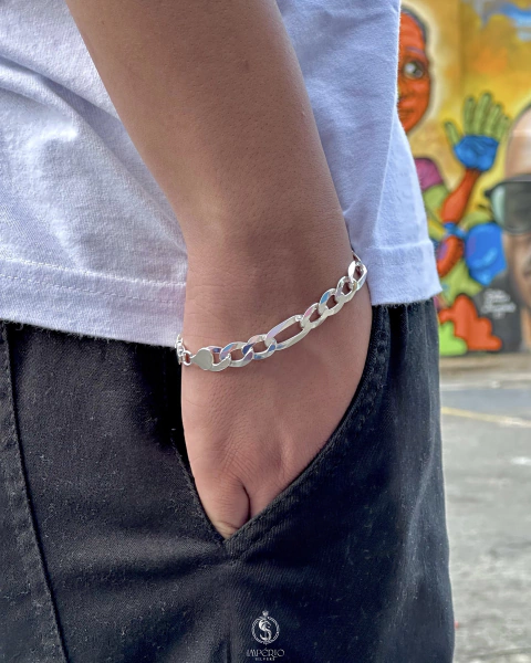 Pulseira de prata italiana teor 925 modelo 3x1 10mm