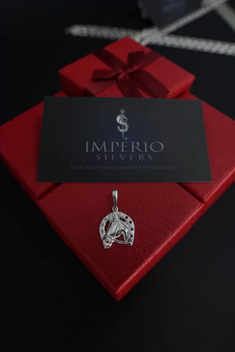 Pingente de prata 925 modelo cavalo com ferradura, Pingente CAVALO FERRADURA (P) [PRATA 925]