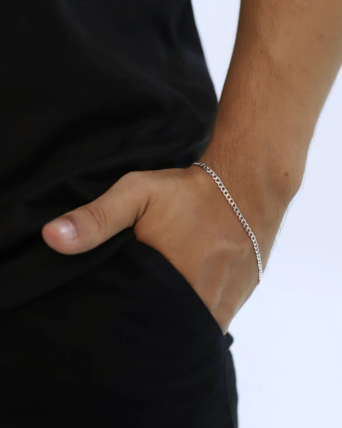 Pulseira de prata italiana teor 925 modelo grumet 3mm