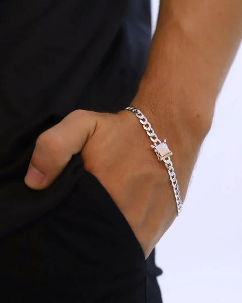 Pulseira de prata italiana teor 925 modelo grumet 5mm fecho gaveta