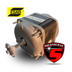 Motor del ventilador Origo MIG 408T de la marca ESAB, mostrando detalles del diseño y componentes.