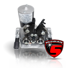 Motor devanador doble arrastre SSJ-11, utilizado en soldadura, con componentes visibles y un logo de la marca Soldaduras.