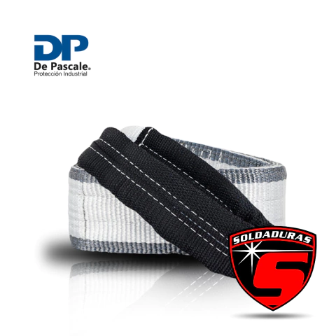 Eslinga de poliéster con capacidad de carga de 4 toneladas, 3 metros de largo y 100 mm de ancho. Cumple con norma IRAM 5378 y coeficiente de seguridad 6 para uso industrial seguro.