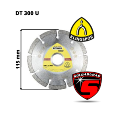 El disco diamantado segmentado DT300U Laser tiene un diámetro de 115 mm, es perfecto para cortes rápidos y precisos