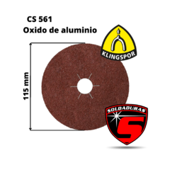 Disco de fibra CS561 de Klingspor, de óxido de aluminio, con un diámetro de 115 mm.