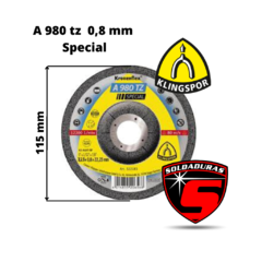 Disco de corte Klingspor A 980 TZ de 115 mm y 0,8 mm de grosor, ideal para trabajos de abrasión.