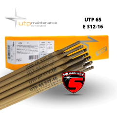 El electrodo UTP65 E312-17 tiene un diámetro de 2.5 mm y viene en una presentación de 3 kg. Es ideal para soldaduras de alta resistencia en aceros inoxidables y materiales de difícil soldabilidad.