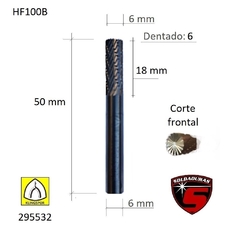 Fresa cilíndrica HF100B de 6 mm de diámetro y 18 mm de longitud, con 6 dientes y corte frontal, marca Klingspor.