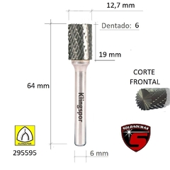 Fresa cilíndrica dentada frontal de 12.7 mm de diámetro y 19 mm de largo, marca Klingspor, ideal para trabajos en metales.