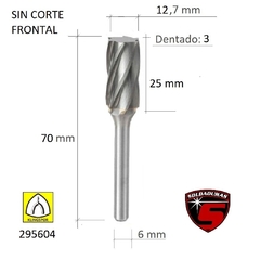 Fresa cilíndrica HF100A de 12.7 mm de diámetro y 25 mm de longitud, con 3 cortes para trabajar aluminio.
