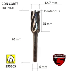 Fresa cilíndrica de aluminio Klingspor HF100B, dimensiones 12.7 mm de diámetro, 25 mm de largo, con 3 cortes dentados.