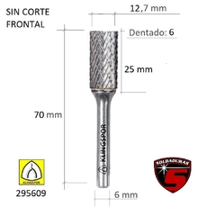 Fresa cilíndrica HF100A de Klingspor, con dimensiones de 12,7 mm de diámetro, 25 mm de longitud de corte, y 70 mm de longitud total. 