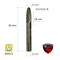 FRESA CONICA CON CABEZA REDONDA 6 X 18 / DENTADO 6 COD: 295971