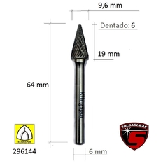 FRESA CONICA PUNTA AGUDA 9.6 X 19 / 6 cod 296144 - comprar online