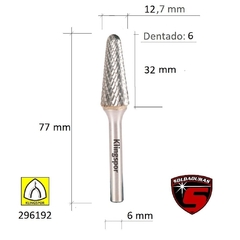 FRESA CONICA CON CABEZA REDONDA 12.7 X 32 / 6 Cod: 296192