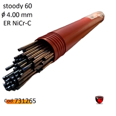Varilla Stoody 60 de 4 mm, utilizada para procesos de soldadura TIG, presentada en su envase.