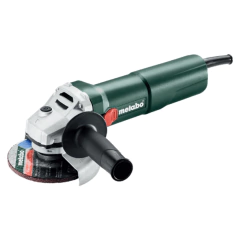 Amoladora Metabo W1100-125 con mango y disco de corte.