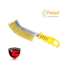 Cepillo con mango plástico y cerdas de bronce de 0,3 mm. Ideal para limpieza de metales sin dañar superficies 