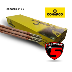 El electrodo Conarco 316 de Ø 2.50 mm se presenta por kilogramo, ideal para aplicaciones de soldadura en acero inoxidable.
