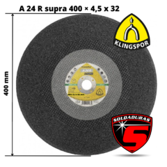 Disco abrasivo Klingspor A 24 R supra de 400 mm de diámetro y 4,5 mm de grosor, diseñado para corte.
