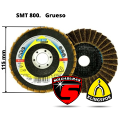 Disco flap de paño SMT 800 grueso, de 115 mm de diámetro, ideal para pulido y abrasivos en acero inoxidable, marca Klingspor.