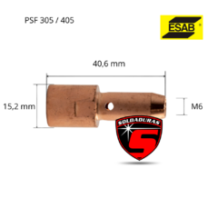 El difusor adaptador porta pico M6 PSF 305/405 ESAB está diseñado para asegurar una conexión estable y eficiente.